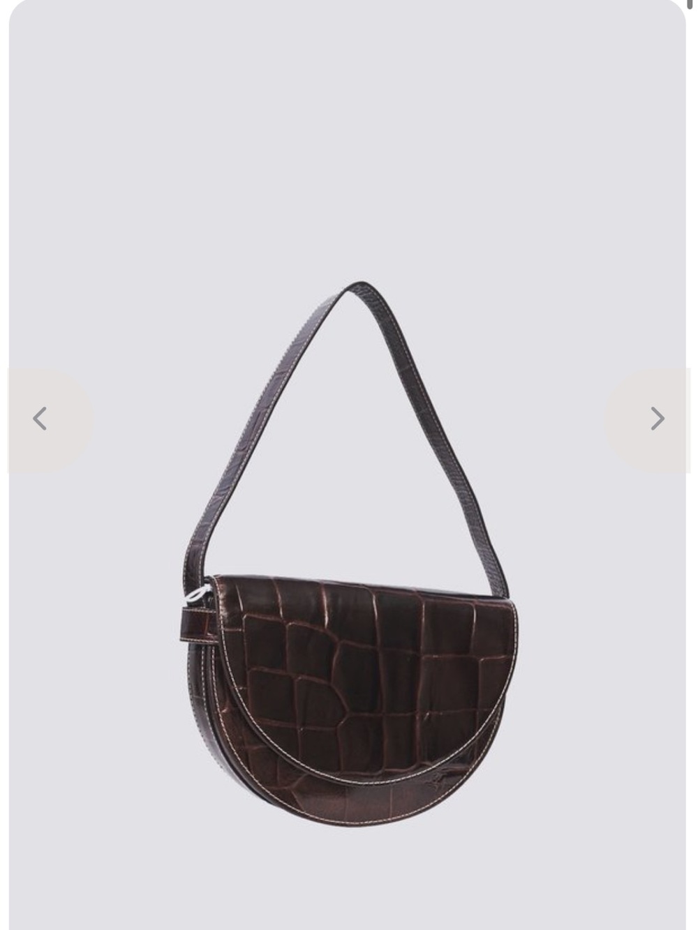 STAUD Amal Croc Embossed Leather Shoulder Bag - half-moon BLACK